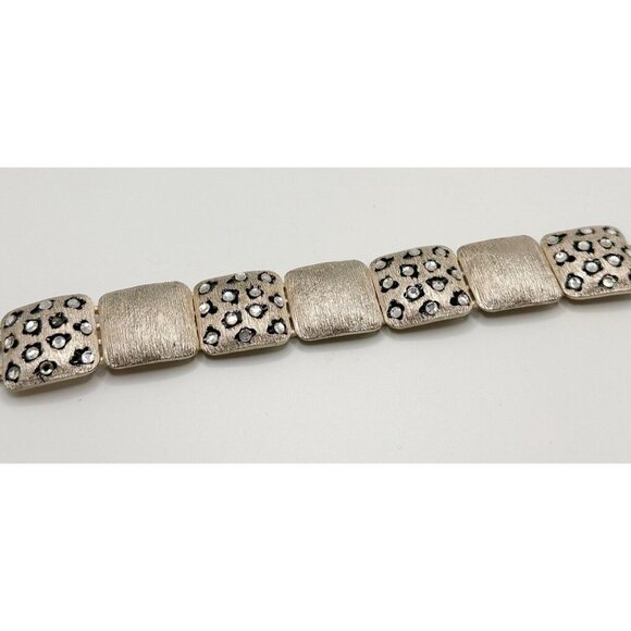 Signed CRAFT Gem-Craft Silvertone Leopard Print Panel Bracelet FLAW‎ - Picture 1 of 6